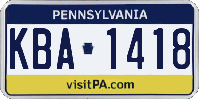 PA license plate KBA1418