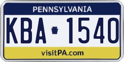 PA license plate KBA1540