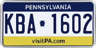 PA license plate KBA1602