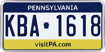 PA license plate KBA1618