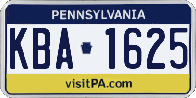 PA license plate KBA1625