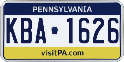 PA license plate KBA1626