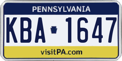 PA license plate KBA1647
