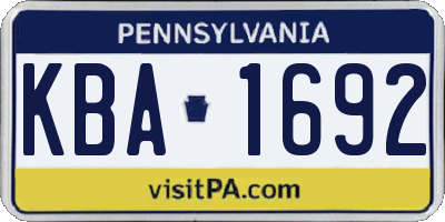 PA license plate KBA1692