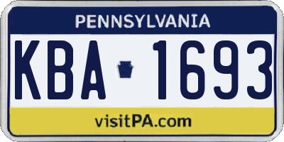 PA license plate KBA1693