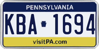 PA license plate KBA1694