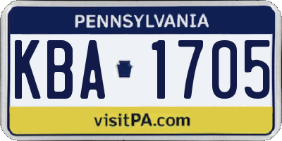 PA license plate KBA1705