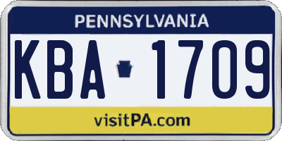 PA license plate KBA1709