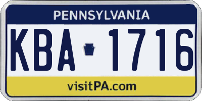 PA license plate KBA1716