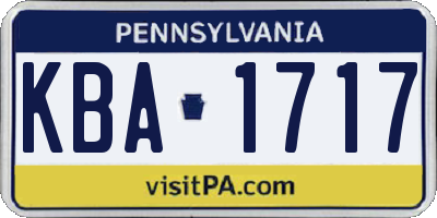 PA license plate KBA1717