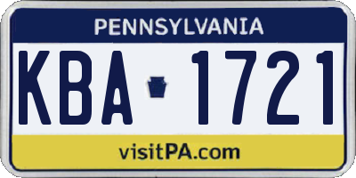 PA license plate KBA1721