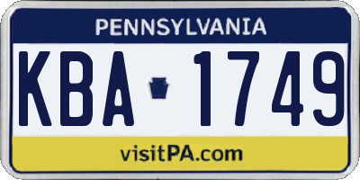 PA license plate KBA1749