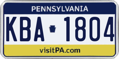 PA license plate KBA1804