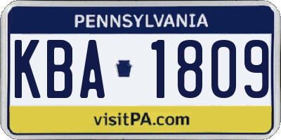 PA license plate KBA1809