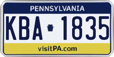 PA license plate KBA1835