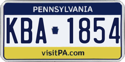 PA license plate KBA1854