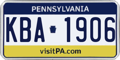 PA license plate KBA1906