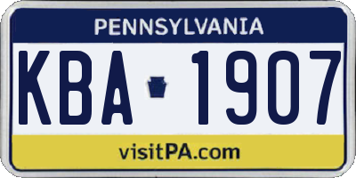 PA license plate KBA1907