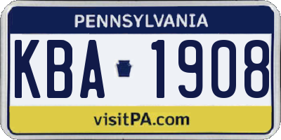 PA license plate KBA1908