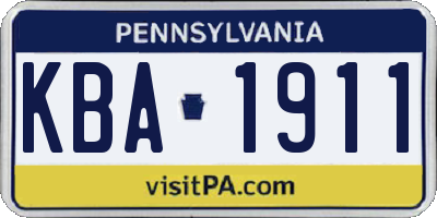 PA license plate KBA1911