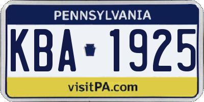 PA license plate KBA1925