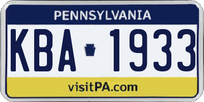 PA license plate KBA1933