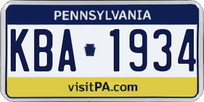 PA license plate KBA1934