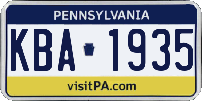 PA license plate KBA1935
