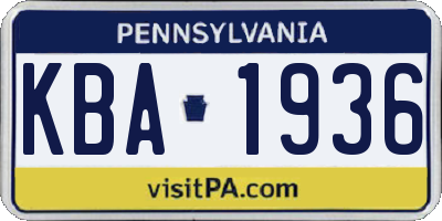 PA license plate KBA1936