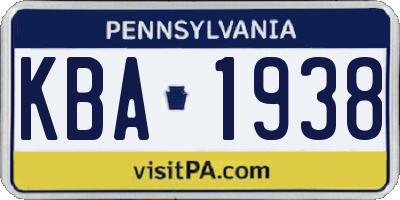 PA license plate KBA1938