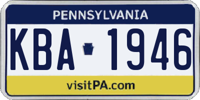 PA license plate KBA1946
