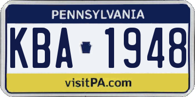 PA license plate KBA1948