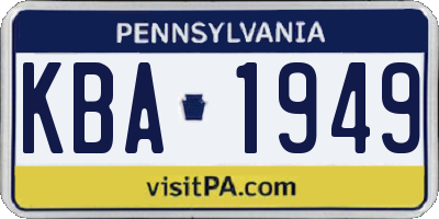 PA license plate KBA1949