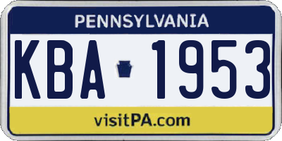 PA license plate KBA1953