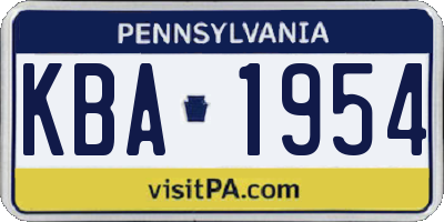 PA license plate KBA1954