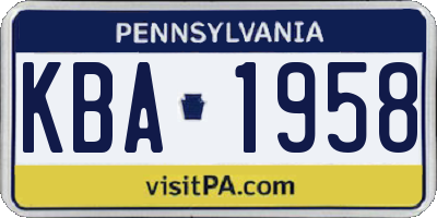 PA license plate KBA1958