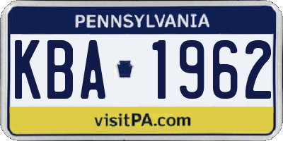 PA license plate KBA1962