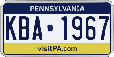 PA license plate KBA1967