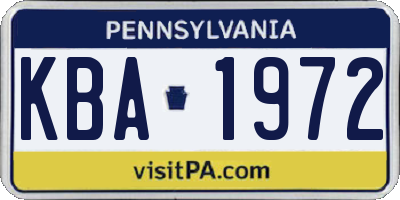 PA license plate KBA1972