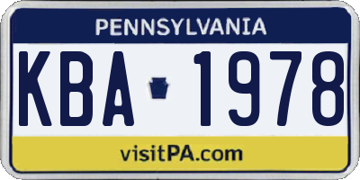 PA license plate KBA1978