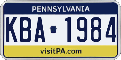 PA license plate KBA1984