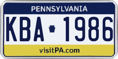 PA license plate KBA1986