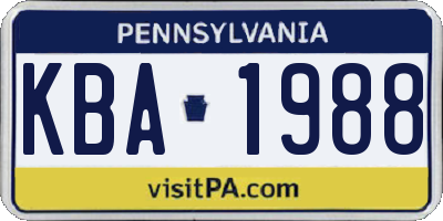 PA license plate KBA1988