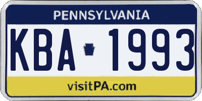 PA license plate KBA1993
