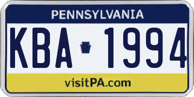 PA license plate KBA1994