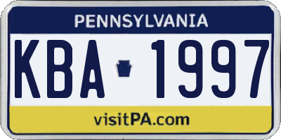PA license plate KBA1997
