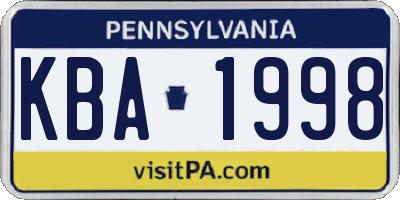 PA license plate KBA1998