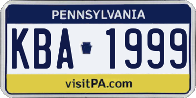 PA license plate KBA1999