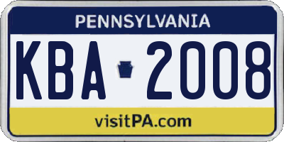 PA license plate KBA2008