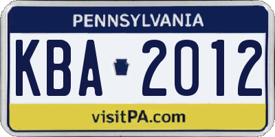 PA license plate KBA2012